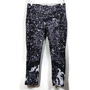 Ideology ID Women's Floral Printed Mesh Inset Ankle Leggings Black Size XL